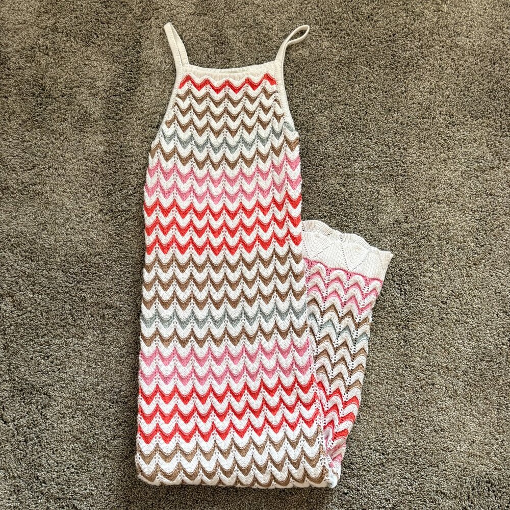 Z Supply Camille Stripe Crochet Midi Dress Womens Size S Cotton Sweater Knit